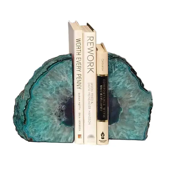 AMOYSTONE Teal Agate Heavy Stone Book Ends